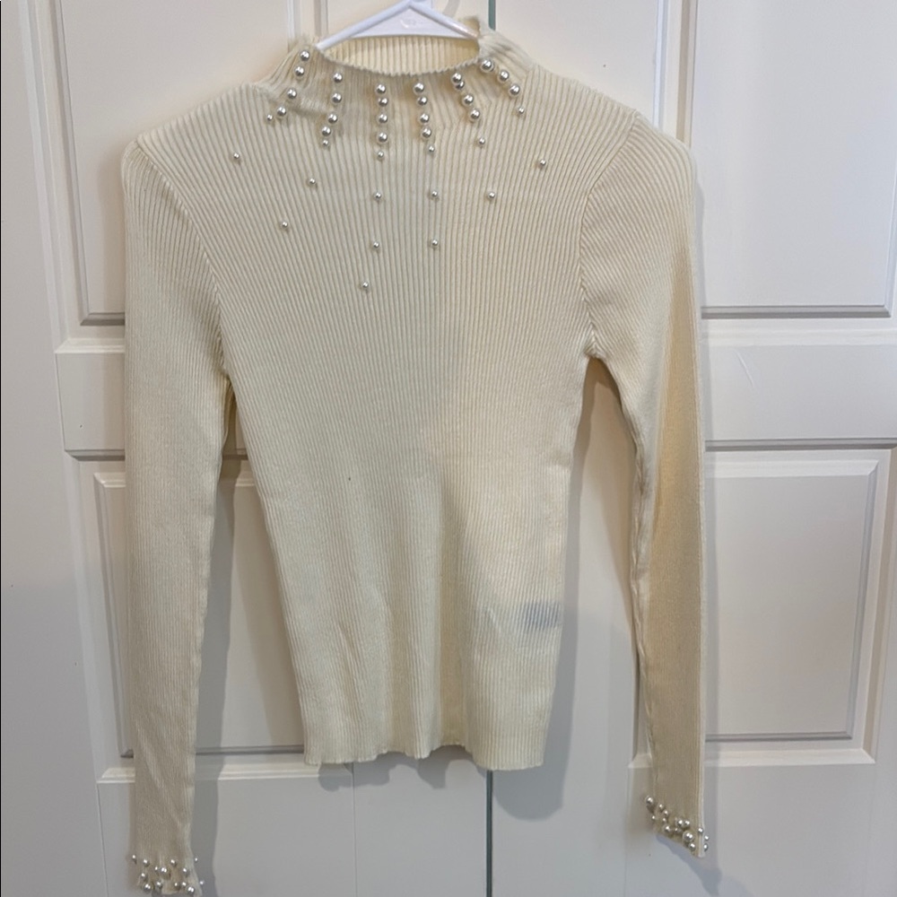 Elegant Cream Pearl-Embellished Women's Top